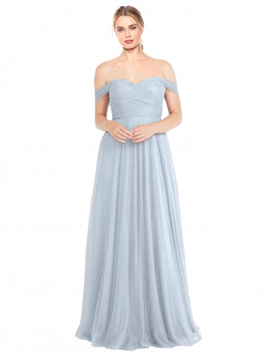 A-Line Strapless Tulle Long Light Sky Blue Bridesmaid Dress Barrie