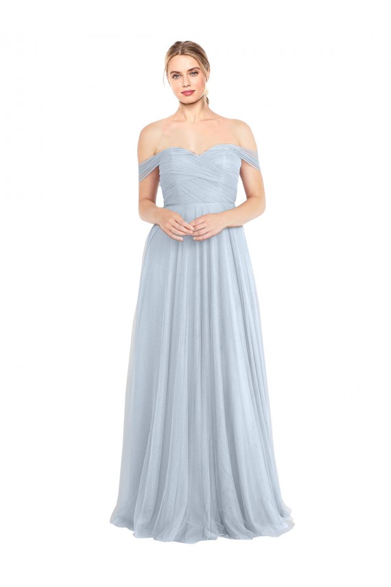 A-Line Strapless Tulle Long Light Sky Blue Bridesmaid Dress Barrie
