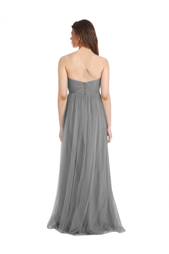 A-Line Sweetheart Tulle Long Slate Grey Bridesmaid Dress Barrie
