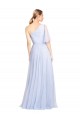 A-Line One Shoulder Tulle Long Light Sky Blue Bridesmaid Dress Barrie