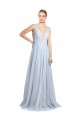 A-Line V-Neck Tulle Long Floor Length Light Sky Blue Bridesmaid Dress Barrie