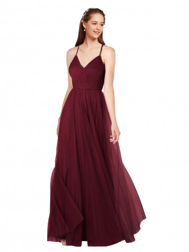 A-Line Sweetheart Tulle Long Burgundy Bridesmaid Dress Barrie