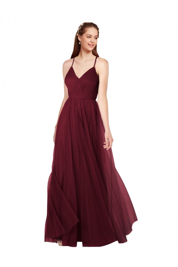 A-Line Sweetheart Tulle Long Burgundy Bridesmaid Dress Barrie