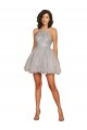A-Line Halter Neck Tulle Short Silver Bridesmaid Dress Barrie