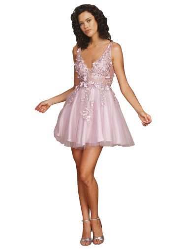 A-Line V-Neck Tulle Short Bridesmaid Dress Barrie