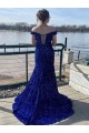 Sheath Off the Shoulder Velvet Sequins Sweep Train Royal Blue Velvet Sequin Prom Dress / Evening Dress Barrie