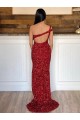 Sheath One Shoulder Velvet Sequins Sweep Train Burgundy Velvet Sequin Prom Dress / Evening Dress Barrie