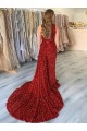 Sheath One Shoulder Velvet Sequins Court Train Burgundy Velvet Sequin Prom Dress / Evening Dress Barrie