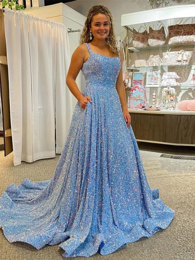 A-Line Scoop Neck Velvet Sequins Court Train Shown Color Velvet Sequin Prom Dress / Evening Dress Barrie