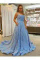 A-Line Scoop Neck Velvet Sequins Court Train Shown Color Velvet Sequin Prom Dress / Evening Dress Barrie