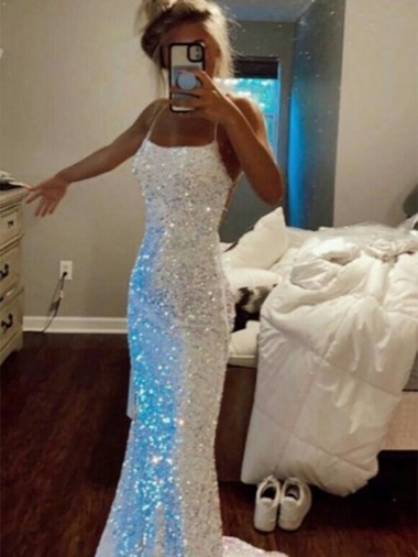 Sheath Spaghetti Straps Velvet Sequins Sweep Train Shown Color Velvet Sequin Evening Dress Barrie