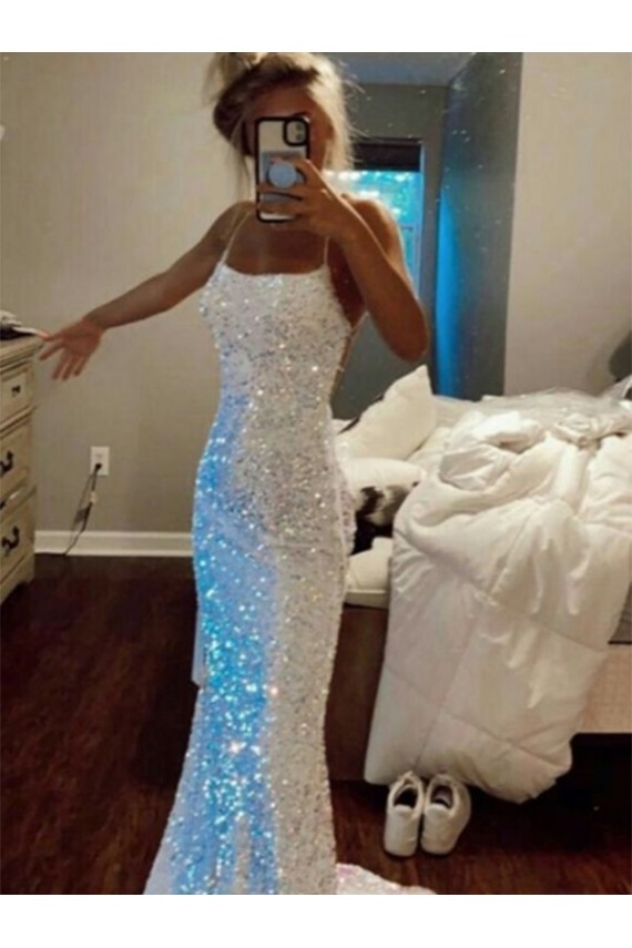Sheath Spaghetti Straps Velvet Sequins Sweep Train Shown Color Velvet Sequin Evening Dress Barrie