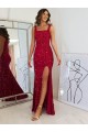Sheath Square Neck Velvet Sequins Long Burgundy Velvet Sequin Prom Dress / Evening Dress Barrie
