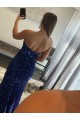 Sheath Strapless Velvet Sequins Sweep Train Fuchsia Velvet Sequin Prom Dress / Evening Dress Barrie