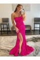 Sheath Strapless Velvet Sequins Sweep Train Fuchsia Velvet Sequin Prom Dress / Evening Dress Barrie