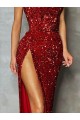 Sheath Strapless Velvet Sequins Long Burgundy Velvet Sequin Prom Dress / Evening Dress Barrie