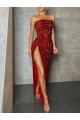 Sheath Strapless Velvet Sequins Long Burgundy Velvet Sequin Prom Dress / Evening Dress Barrie