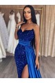Sheath Sweetheart Velvet Sequins Sweep Train Royal Blue Velvet Sequin Prom Dress / Evening Dress Barrie