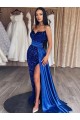 Sheath Sweetheart Velvet Sequins Sweep Train Royal Blue Velvet Sequin Prom Dress / Evening Dress Barrie