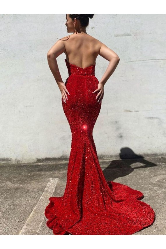 Mermaid Sweetheart Velvet Sequins Court Train Burgundy Velvet Sequin Prom Dress / Evening Dress Barrie