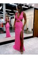 Sheath V-Neck Velvet Sequins Long Sweep Train Shown Color Velvet Sequin Evening Dress Barrie
