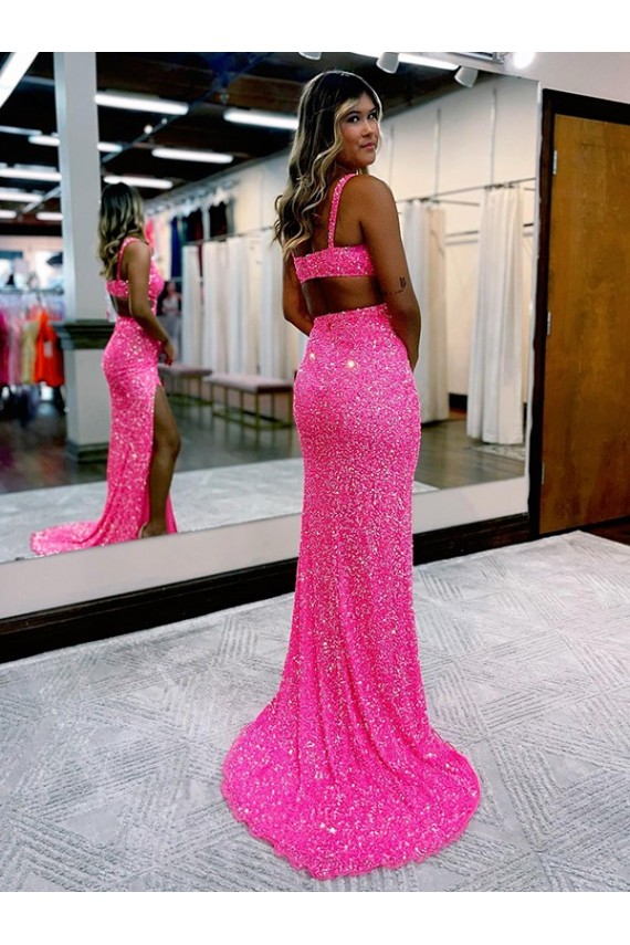 Sheath V-Neck Velvet Sequins Long Sweep Train Shown Color Velvet Sequin Evening Dress Barrie