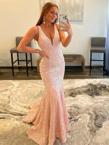Sheath V-Neck Velvet Sequins Sweep Train Shown Color Velvet Sequin Evening Dress Barrie