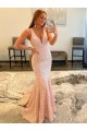 Sheath V-Neck Velvet Sequins Sweep Train Shown Color Velvet Sequin Evening Dress Barrie