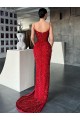 Sheath V-Neck Velvet Sequins Sweep Train Red Velvet Sequin Prom Dress / Evening Dress Barrie