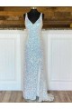 Sheath V-Neck Velvet Sequins Sweep Train Velvet Sequin Prom Dress / Evening Dress Barrie