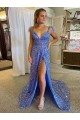 A-Line V-Neck Velvet Sequins Court Train Shown Color Velvet Sequin Prom Dress / Evening Dress Barrie