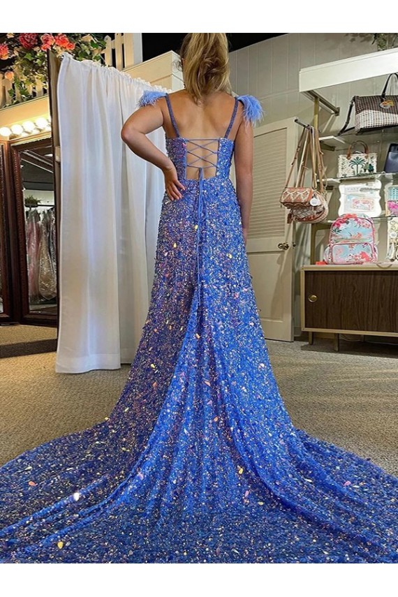 A-Line V-Neck Velvet Sequins Court Train Shown Color Velvet Sequin Prom Dress / Evening Dress Barrie