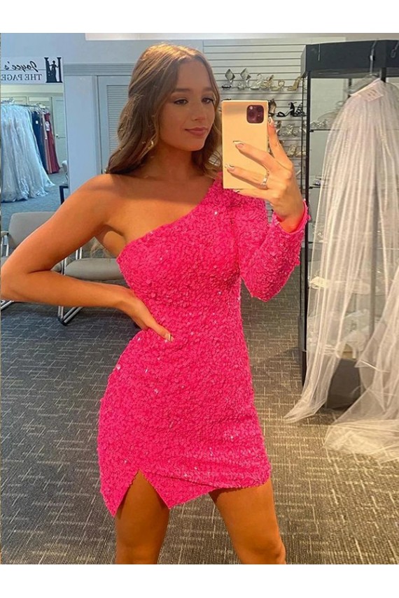 Sheath One Shoulder Velvet Sequins Short Shown Color Velvet Sequin Prom Dress / Evening Dress Barrie