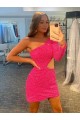 Sheath One Shoulder Velvet Sequins Short Shown Color Velvet Sequin Evening Gowns Barrie