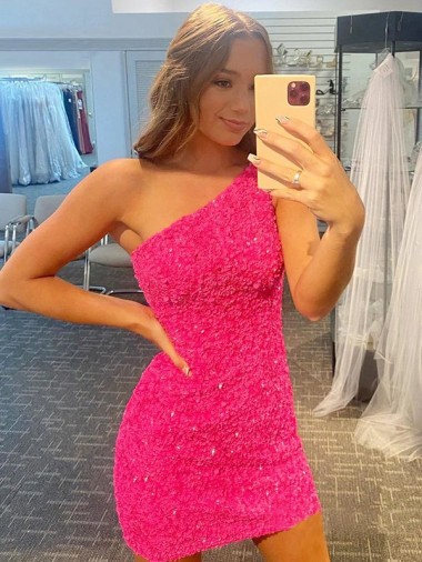 Sheath One Shoulder Velvet Sequins Short Shown Color Velvet Sequin Homecoming Dress Barrie