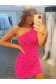 Sheath One Shoulder Velvet Sequins Short Shown Color Velvet Sequin Homecoming Dress Barrie