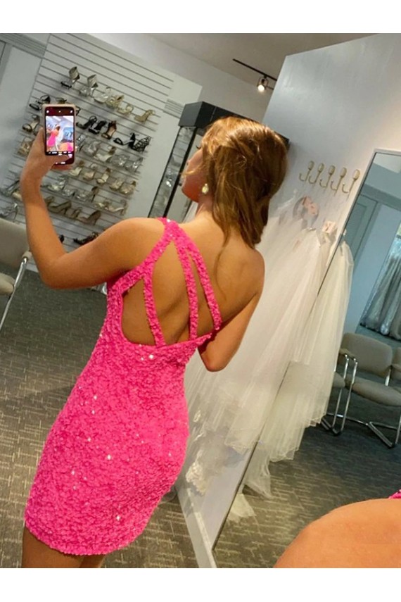 Sheath One Shoulder Velvet Sequins Short Shown Color Velvet Sequin Homecoming Dress Barrie