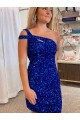 Sheath One Shoulder Velvet Sequins Short Fuchsia Velvet Sequin Prom Dress / Evening Dress Barrie