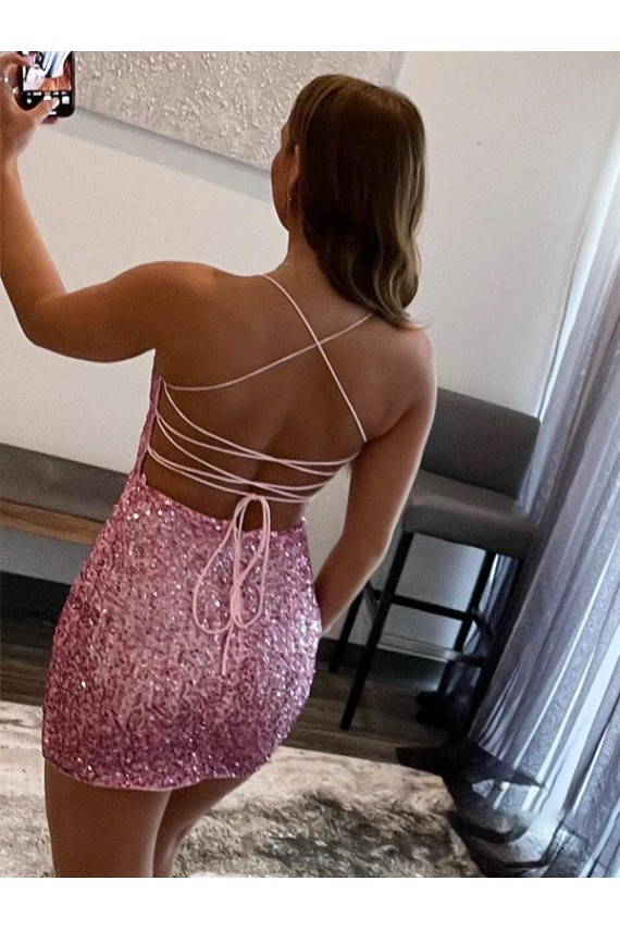Sheath Spaghetti Straps Velvet Sequins Short Hot Pink Velvet Sequin Prom Dress / Evening Dress Barrie