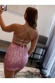 Sheath Spaghetti Straps Velvet Sequins Short Hot Pink Velvet Sequin Prom Dress / Evening Dress Barrie