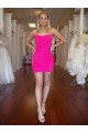 Sheath Spaghetti Straps Velvet Sequins Short Fuchsia Velvet Sequin Prom Dress / Evening Dress Barrie