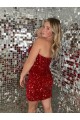 Sheath Sweetheart Velvet Sequins Short Burgundy Velvet Sequin Prom Dress Barrie