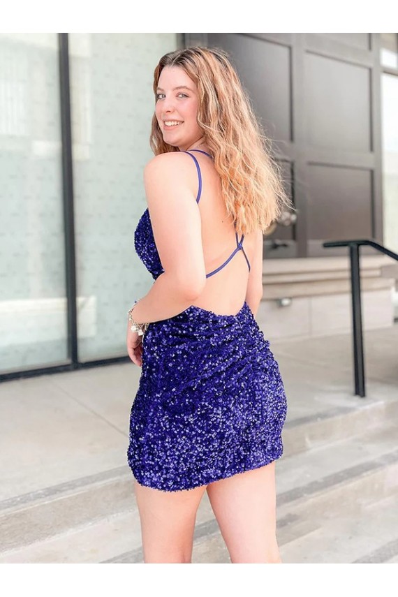 Sheath V-Neck Velvet Sequins Short Shown Color Velvet Sequin Cocktail Dress / Prom Dress Barrie