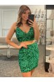 Sheath V-Neck Velvet Sequins Short Shamrock Green Velvet Sequin Prom Dress / Evening Dress Barrie