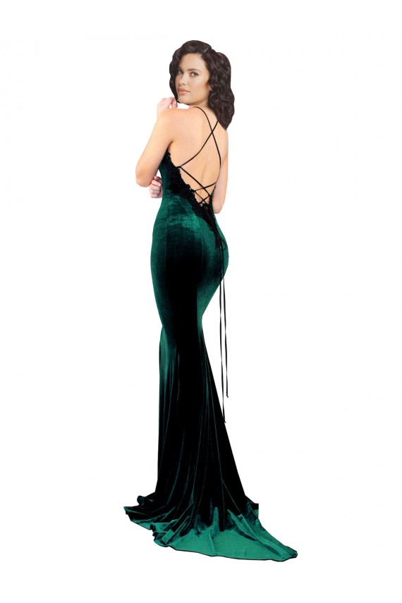 Mermaid High Neck Stretch Velvet Sweep Train Dark Green Formal Evening Gown / Prom Dress / Bridesmaid Dress Barrie