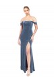 A-Line Strapless Stretch Velvet Long Dusty Blue Prom Dress / Bridesmaid Dress Barrie