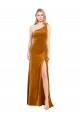 A-Line One Shoulder Stretch Velvet Long Gold Formal Evening Gown / Prom Dress / Bridesmaid Dress Barrie