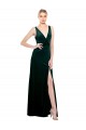 A-Line V-Neck Stretch Velvet Long Dark Green Black Tie Evening Gown / Prom Dress / Bridesmaid Dress Barrie