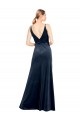 A-Line V-Neck Stretch Velvet Long Dark Navy Prom Dress / Bridesmaid Dress Barrie