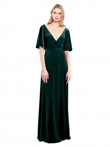 A-Line V-Neck Stretch Velvet Long Dark Green Prom Dress / Bridesmaid Dress Barrie